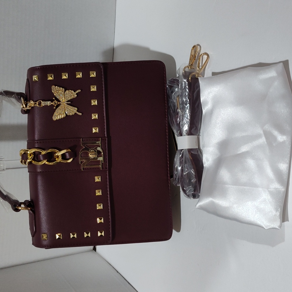 Badgley Mischka Burgundy Satchel with Gold Accents - Picture 6 of 6